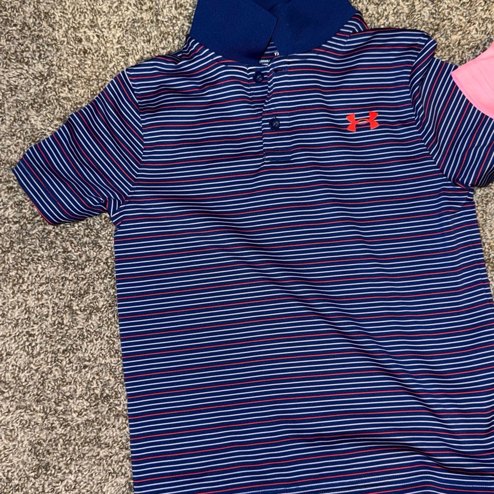 Under Armour Kids Polo Shirt - Navy and Pink Stripes